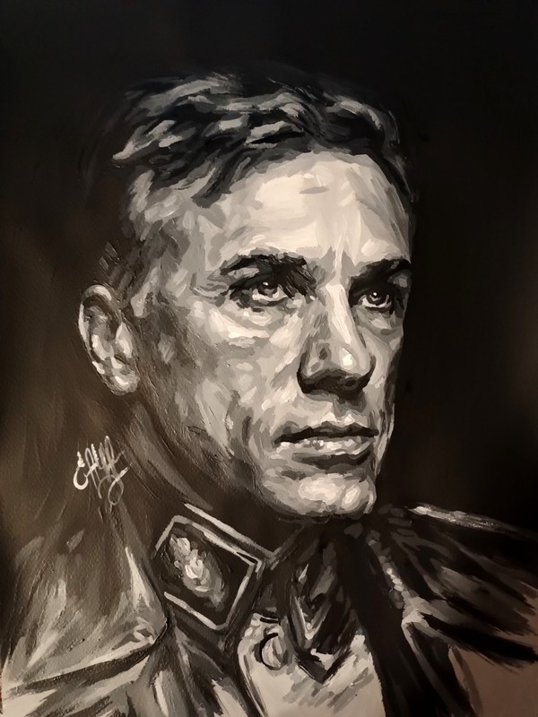 Christoph Waltz original acrylic portrait painting, paper, handmade