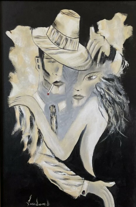 ABSTRACT «TWO ROMANTICS»; 18-1/2″x 26-3/4″ ACRYLIC ON CANVAS by Artist LUCADANO