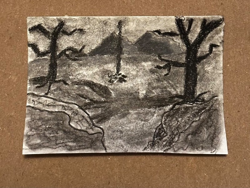 aceo original art cards charcoal landscape