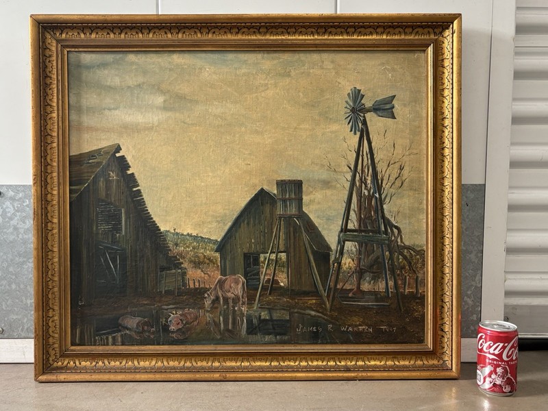 🔥 Antique 1940s American Regionalism WPA Oklahoma TULSA Landscape Oil Painting gallery