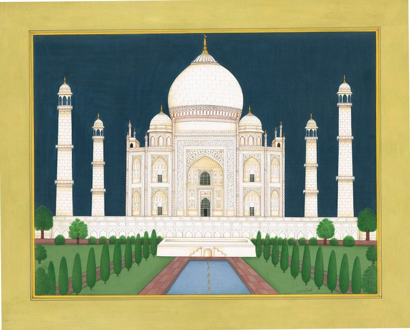 Indian Painting Hand Miniature Art The Taj Mahal Symbol Of Love Wonder Of World