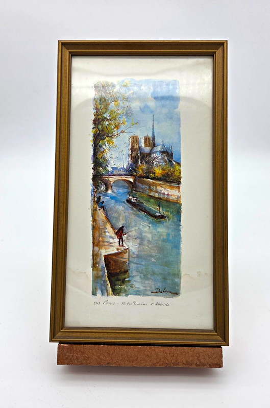 Delane Signed Framed Paris Cityscape Paintings Notre Dame & Arc de Triomphe