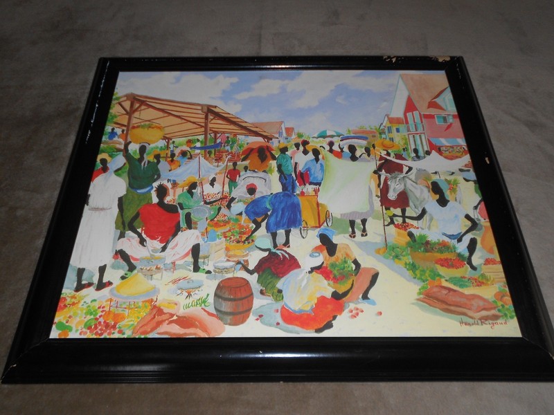 ***HAROLD RIGAUD*** ’97 LITHO ON CANVAS «MARKET PLACE» 24″W X 20″ SIP HAITIAN