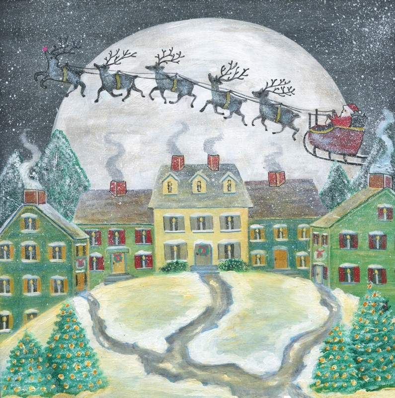 OrIgInAl Acrylic FoLk ART PaInTiNg WooD SanTa ReiNdEEr Moon ChRiStMaS EvE SnOw