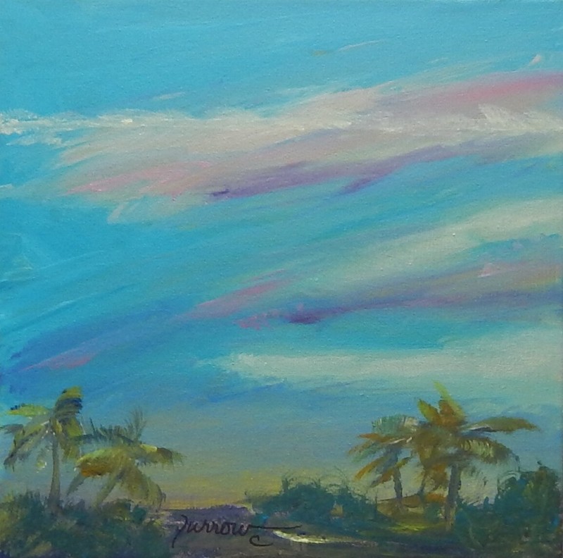 ORIGINAL ART LANDSCAPE CHARLESTON PALMS SKY CLOUDS CANVAS PANEL USA SUE FURROW