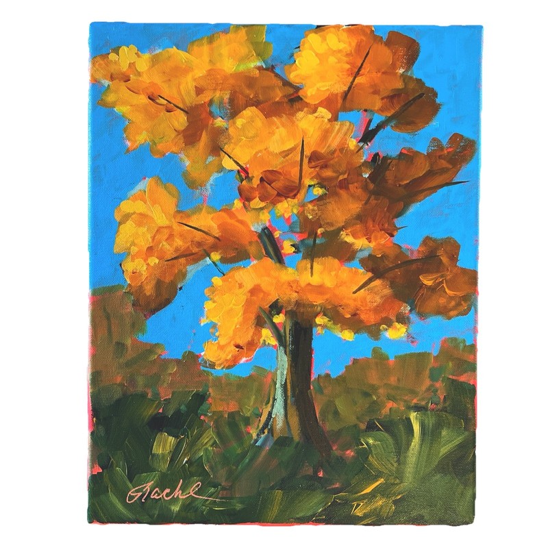 Original Autumn Foliage Tree Acrylic Painting On Canvas 11 X 14 Modern Art Piece