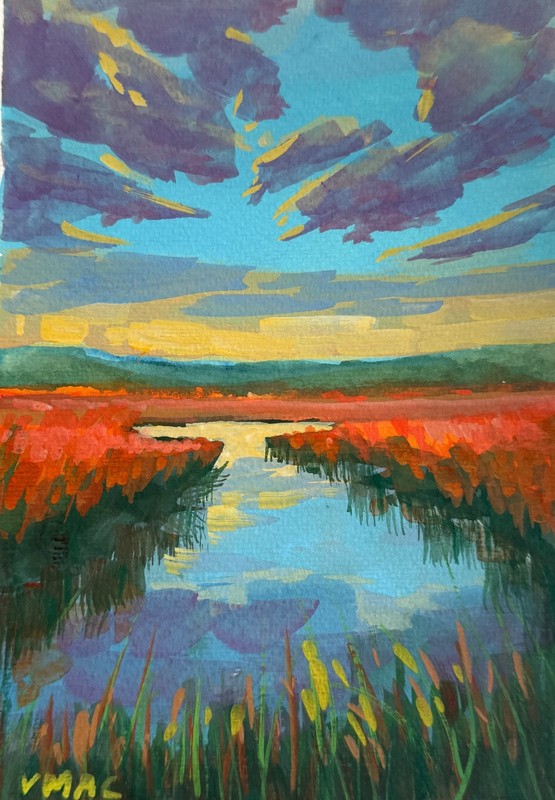 Original Landscape Painting Marsh Sunset Clouds Abstract Impressionism Artwork gallery
