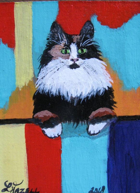 A948 ORIGINAL ACRYLIC ACEO PAINTING BY LJH "CHATTY CATHY" CAT KITTEN gallery