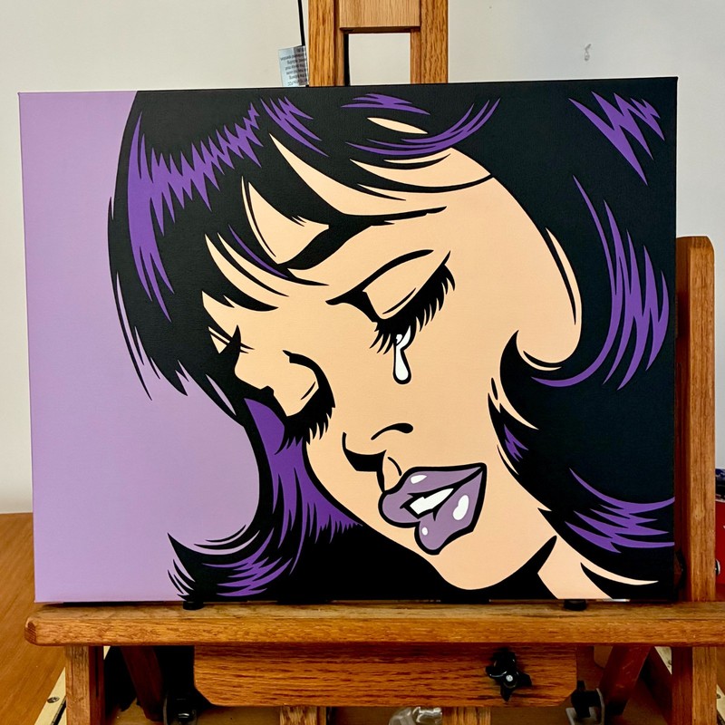 CRYING GIRL #4 original modern pop art hand painted acrylic painting on canvas