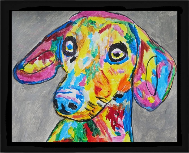Abstract/Expressionism 11×14 Colorful Puppy One of a Kind Colorful Art Painting