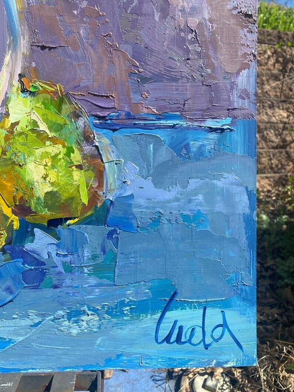 Impasto Painting Yellow Narcissus Flowers & Pears Oil Painting on Board 24x24 in gallery