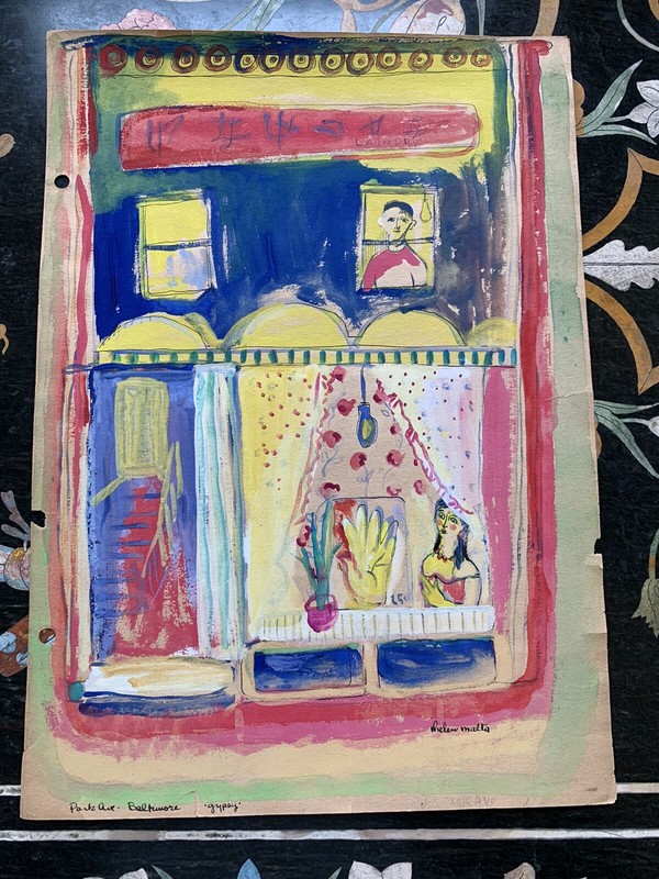 Helen Malta( Born 1912-) PARK AVE, Baltimore “ GYPSY” Watercolors Painting, Sign