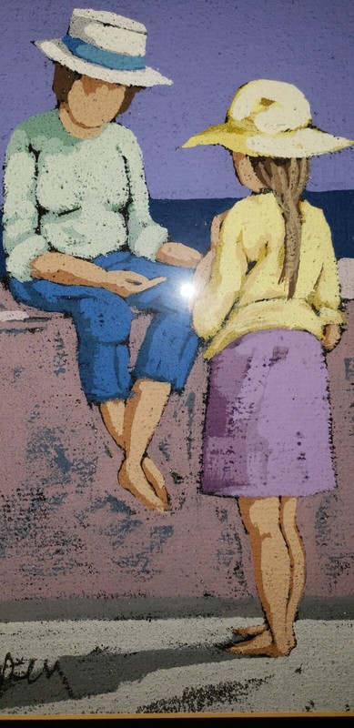 Original Expressionist Abstract Painting Summer Figures By The Sea Signed gallery
