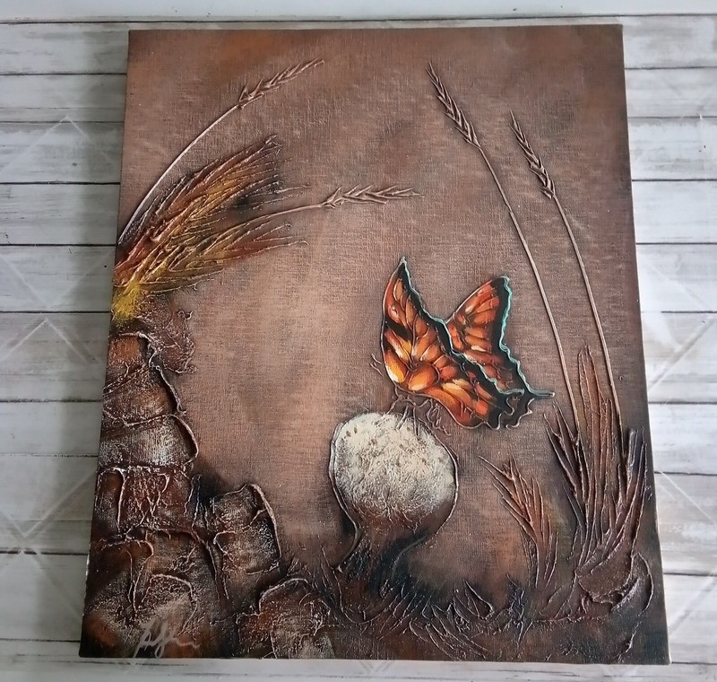 Monarch Butterfly Original 3D Oil Painting signed 20″X 24″ (No Frame) Vintage