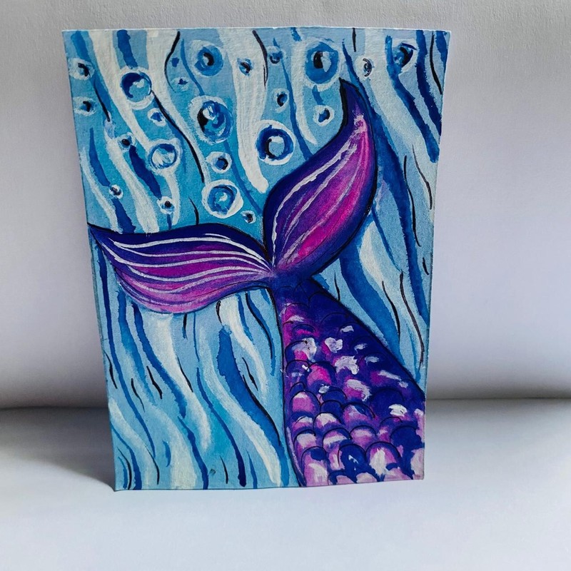 ACEO Watercolor Painting Under Sea mermaid tail water bubbles Art Unframe NEW