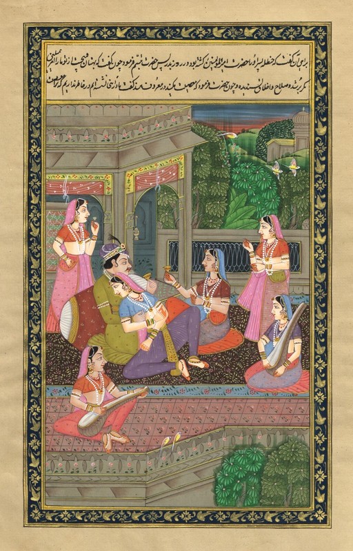 Indian Painting Of Mughal King With Women - Mughal Harem Scene Art 7x11 Inches gallery