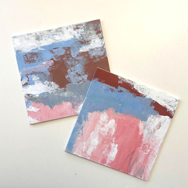 2 Original unframed Abstract acrylic paintings 8 x 8 signed OOAK