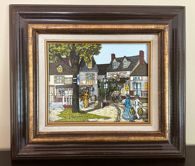 1985 – Signed H. Hargrove – General Store/Coach-Stop Serigraph on Canvas -Framed