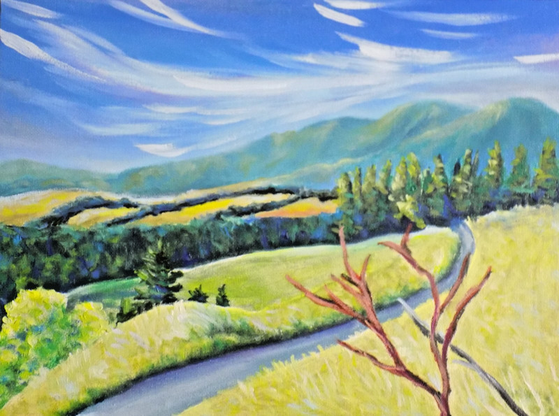 original Art signed country path hills expressive landscape country decor