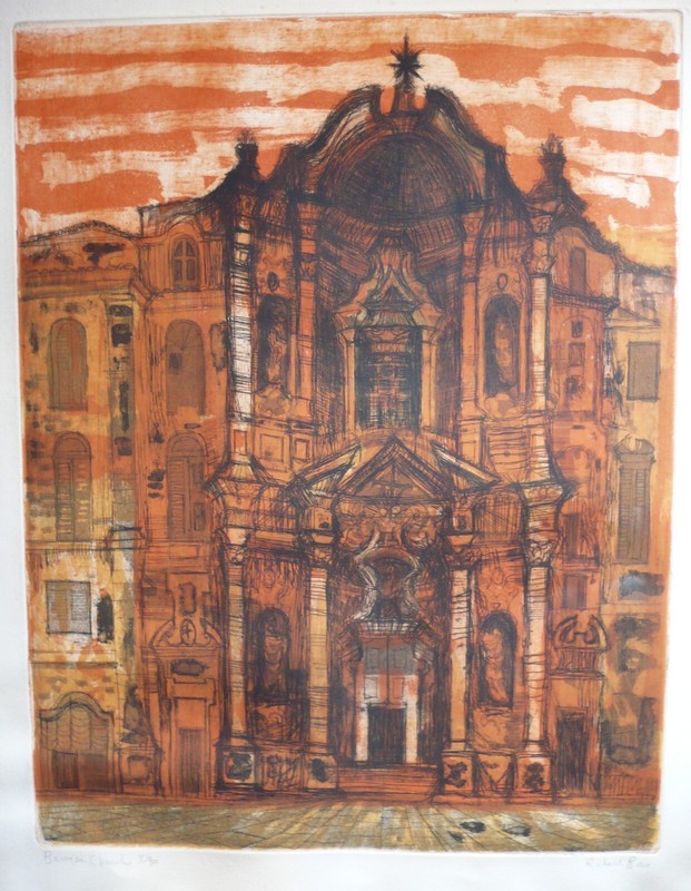RICHARD BEER, ETCHING IN COLORS SIGNED MODERNISM, MODERN VINTAGE & LISTED ART gallery