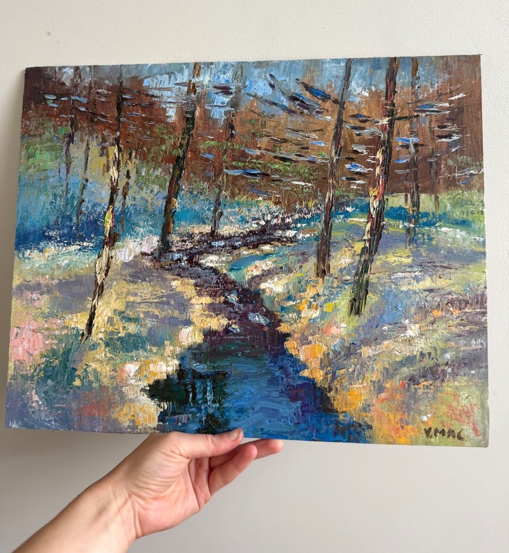 Impressionist Winter Landscape Oil Canvas Painting 16x13 inch Modern Impasto Art gallery