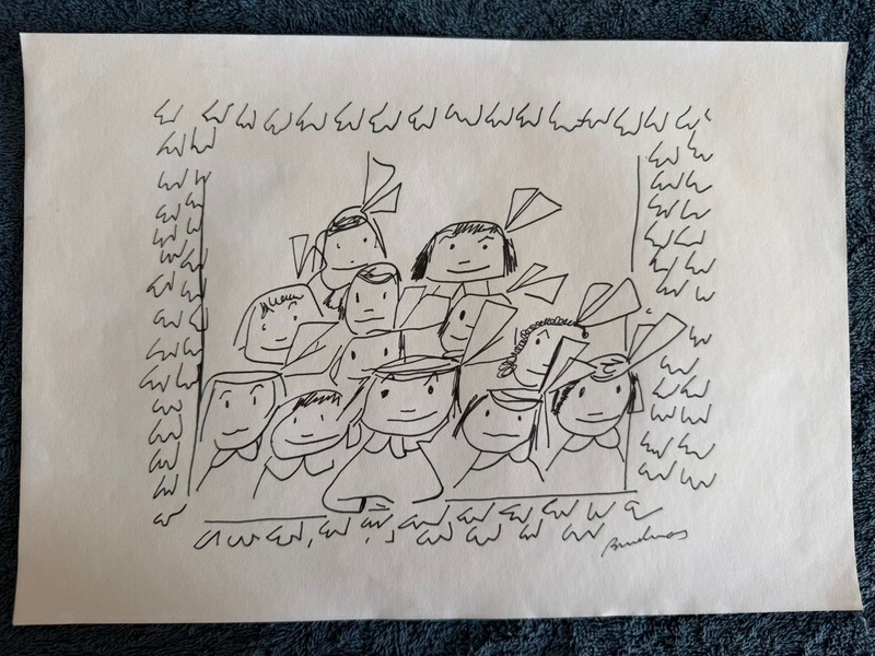 LUDWIG BEMELMANS drawing and painting on old paper signed stamped vintage
