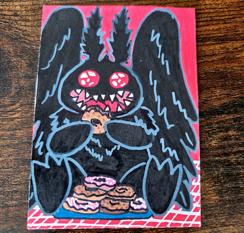 ACEO Original Art Card Mothman OOAK Cryptid Painting Cute Mothman art