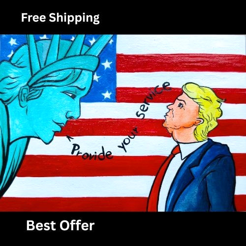 ACEO Original TRUM AMERICAN USA Flag Acrylic Painting TRADING Art CARD NEW OOAK