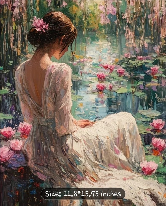 DIY Woman Water Lilies Nature Impressionist Diamond Painting Kit (30×40 cm) A23
