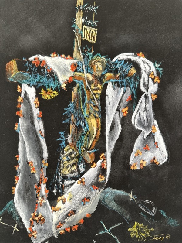 Judy Crowley Original Pastel Painting On Black Sanded Paper Chrusifiction 19”x14