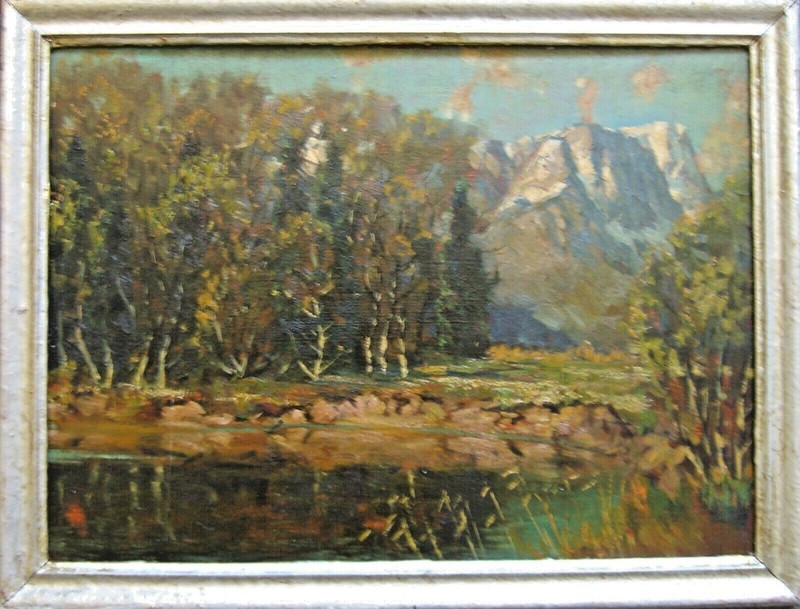 Oil Painting° Autumn Landscape Birch Mountains Lake Mountain° Impressionism
