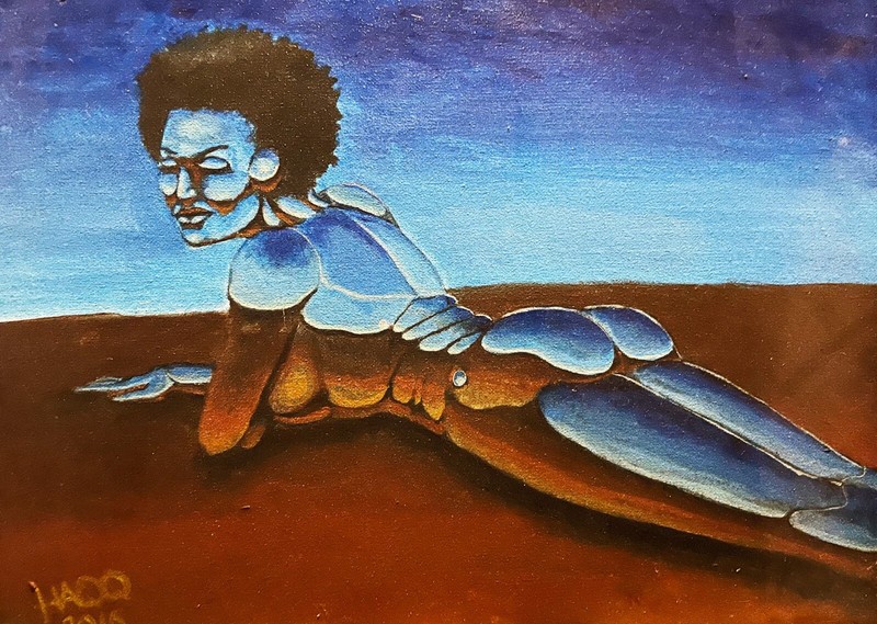 Afro cyborg woman