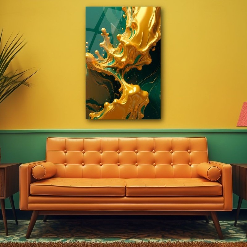 3D Painting Abstract Yellow&Green Figure UV Printed Acrylic Glass Modern Decor gallery