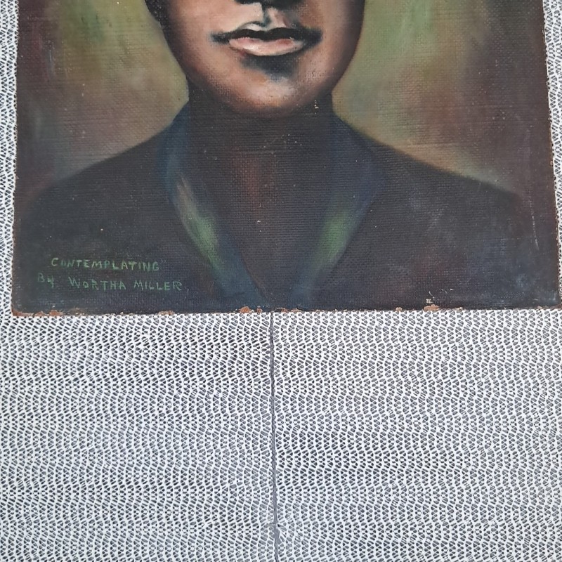 Vtg Painting Portrait Black African American Man On Board Signed Wortha Miller gallery