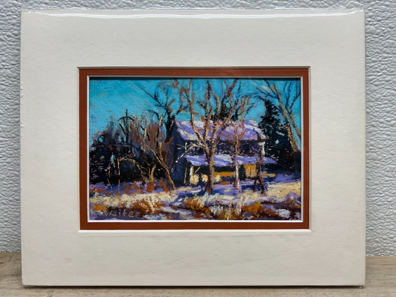 Vtg Fine Art Original Pastel Painting «Cabin In The Woods» By Mary Hansen Wolfe