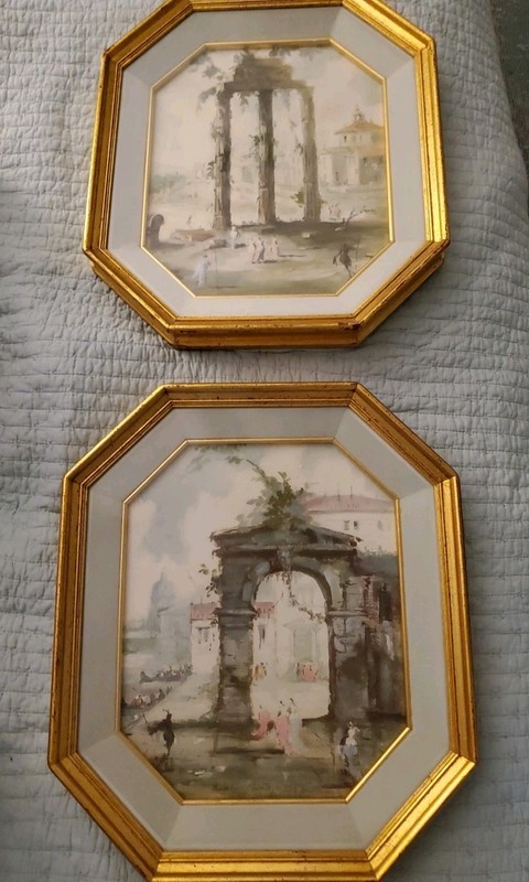 2 Vintage Original Roderic Montagu Watercolor and Gouache Gilt Frame Under Glass