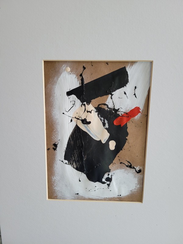 MCM- MINIMALEST ABSTRACT framed Acrylic on kraft paper signed original: gallery