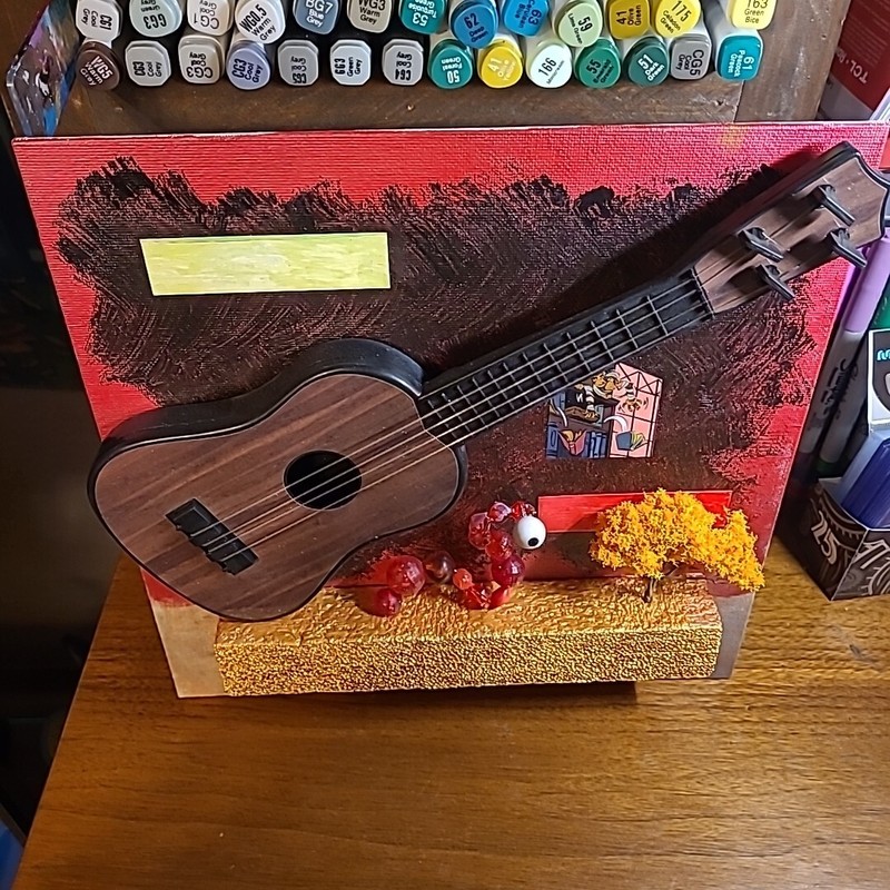 Original Painting 3D Diorama Guitar Tree 2 Headed Monkey 1 Eyed Snake ASSAMBLAGE gallery