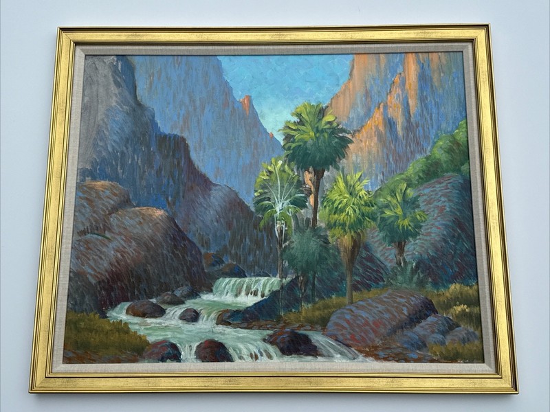 CALIFORNIA DESERT PALM PAINTING LANDSCAPE LARGE FLOYD COPELAND CHANDLER VINTAGE