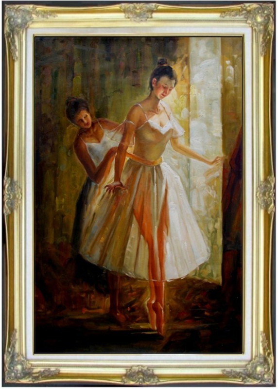 Framed, Two Ballerinas, Quality Hand Painted Oil Painting 24x36in