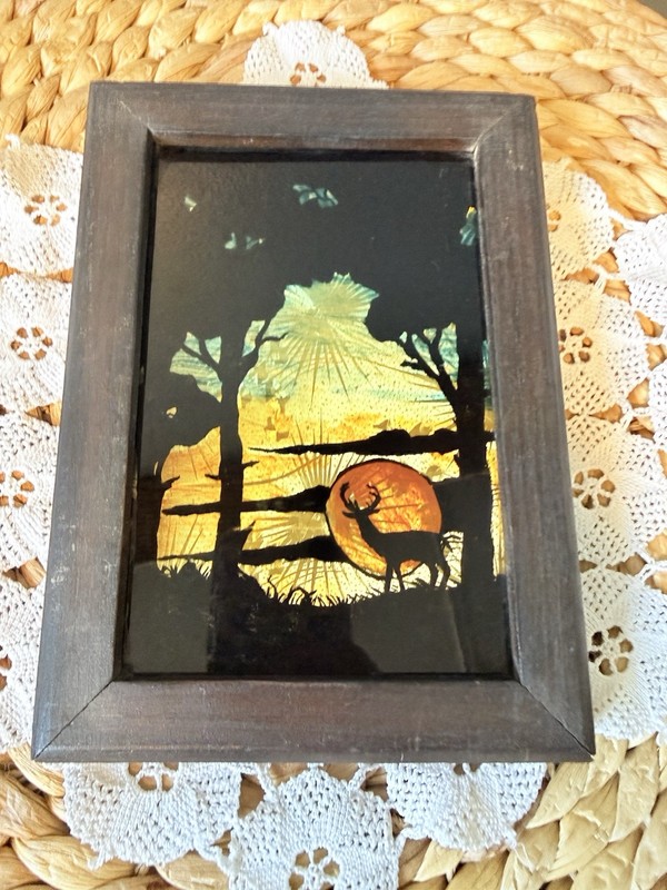Antique Reverse Painted Glass Deer Sunset Art Foil Back 8x6 Handmade Wall Decor gallery