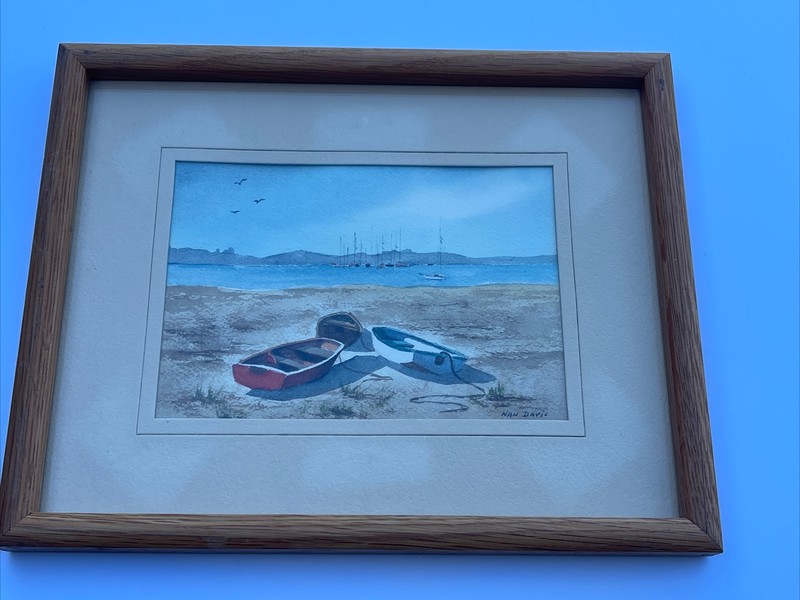 NAN DAVIS PAINTING SMALL GEM CALIFORNIA COASTAL PLEIN AIR LANDSCAPE BOATS BEACH gallery