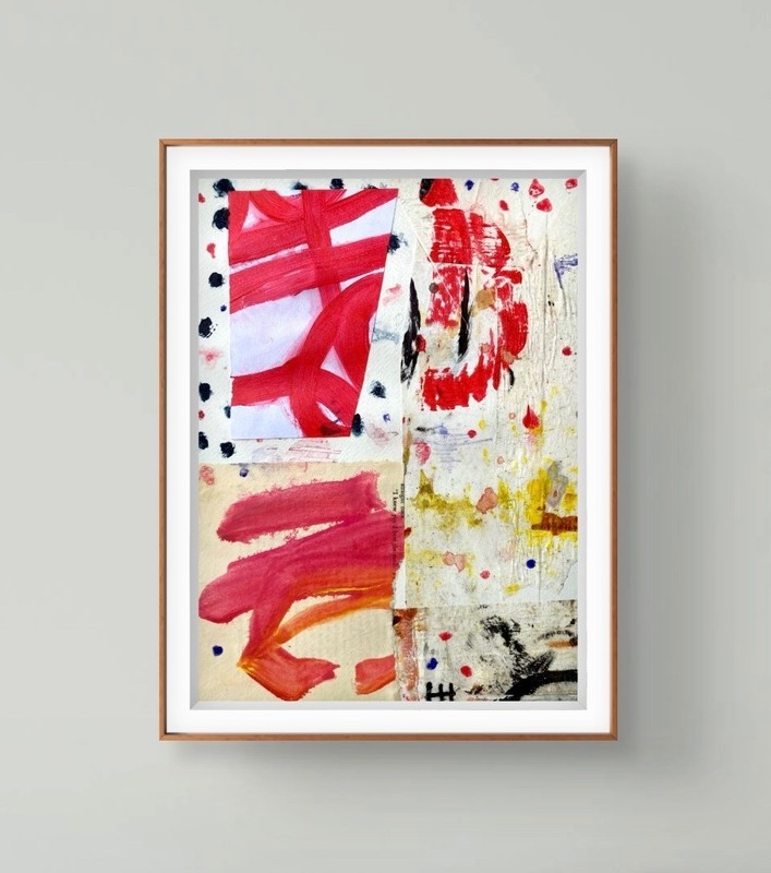 Original Colorful Abstract 9×12 Acrylic Collage Painting on Paper, Holly Hammond
