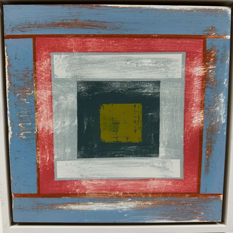 Judy Friday Original Art in Squares of Slate, Pink and Blue Signed 9x9 gallery
