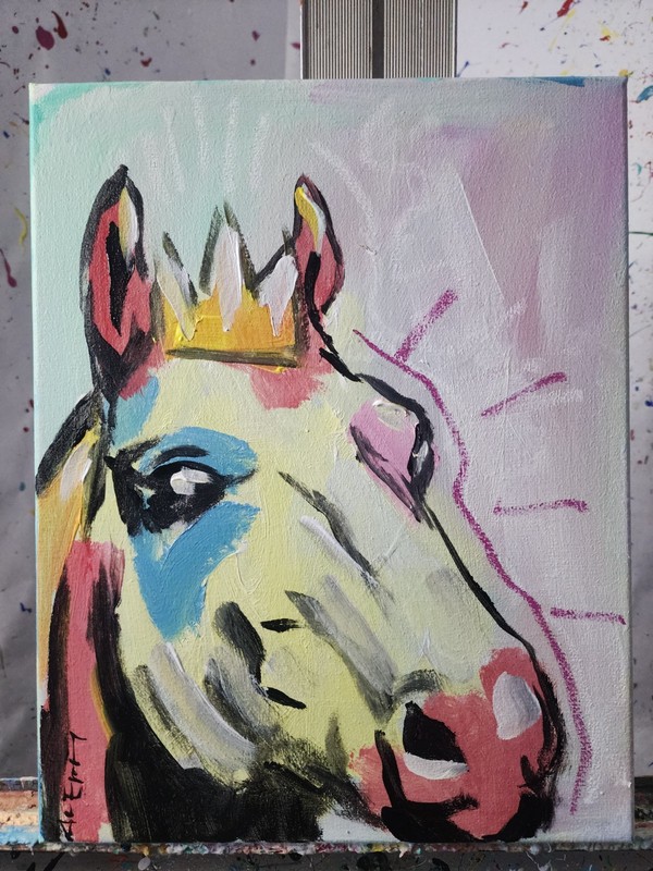 Original Abstract Expressionist Horse Canvas 14x11 Colorful Modern Fine Art gallery