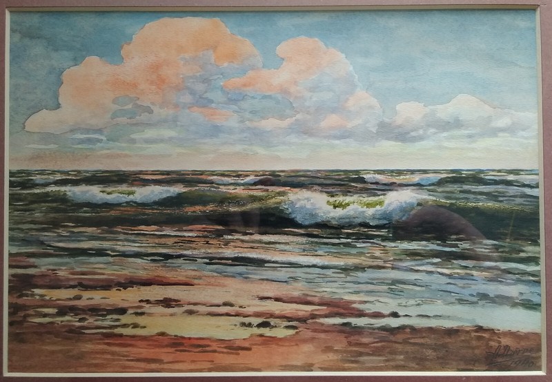 WATERCOLOR PAINTING BY LATVIAN LISTED ARTIST A.DZERVE «»SEASCAPE». 1940