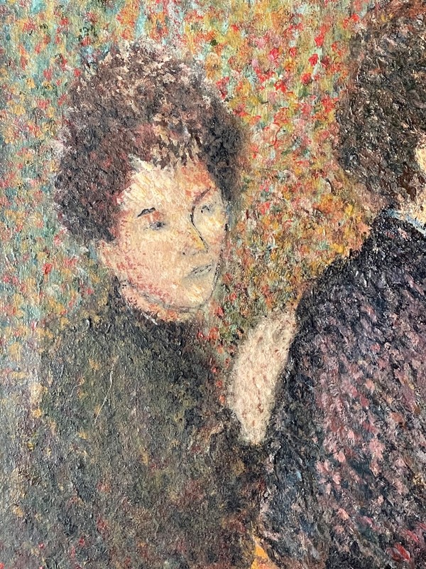 Early 20th - French Pointillism Divisionism Oil Painting - Two Women in a Garden gallery