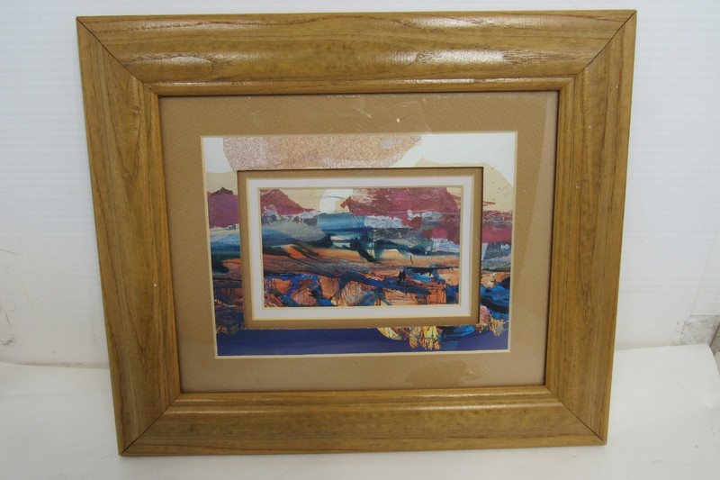 Vintage QA Original Abstract Painting Mexico 13″ x 11″ Frame Nice Condition