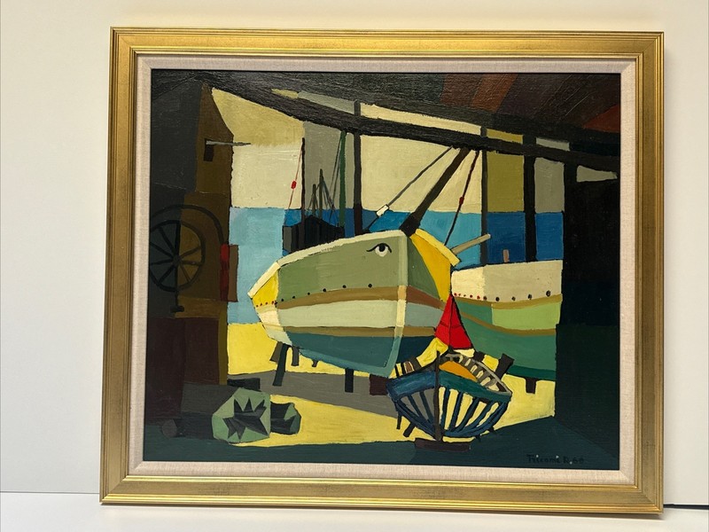 Mid Century Painting Colorful Boats Italy Italian Modernism Tricomi 1960’s Oil