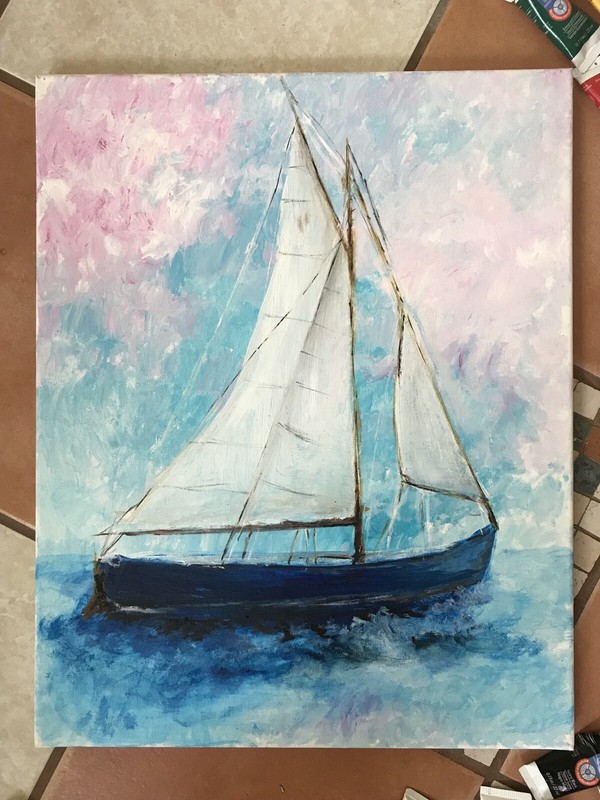 Peaceful Sailing Ship Acrylic Painting 18 x 15 inches canvas gallery